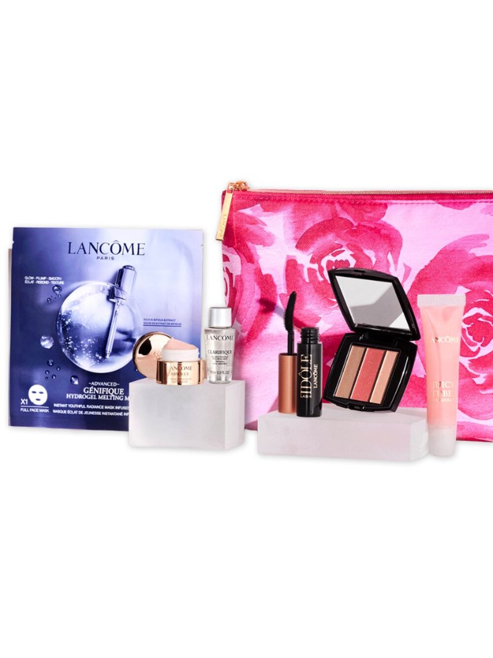 Lancôme 7-Piece Makeup & Skincare Gift Set Floral Pouch NEW Factory Sealed